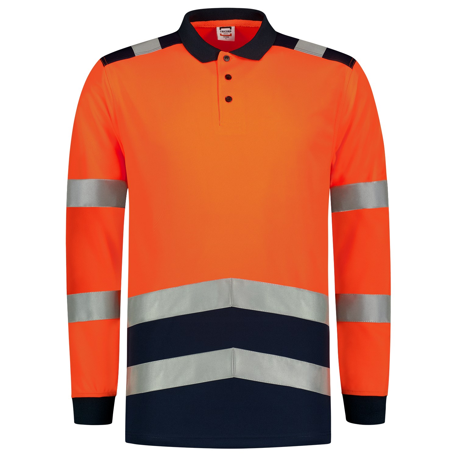 TRICORP Warnschutz Poloshirt Bicolor Longsleeve in Fluororange-Ink – Vorderansicht