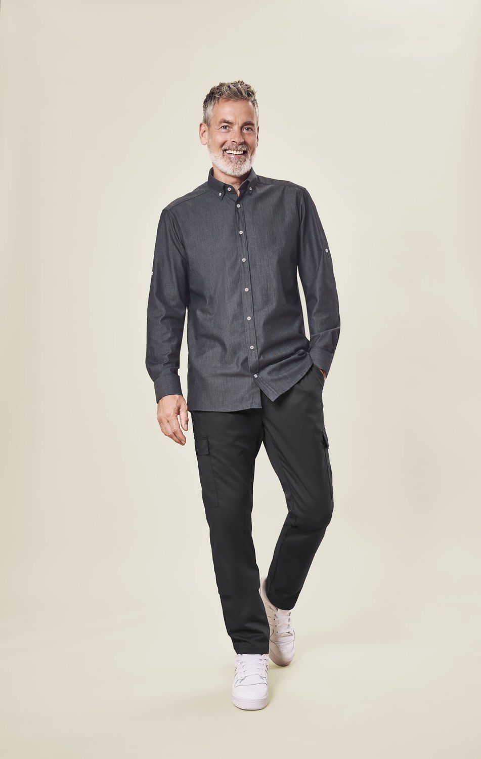 Greiff Herren-Hemd 1/1 RF Service in Denimoptik Anthrazit – Modellansicht