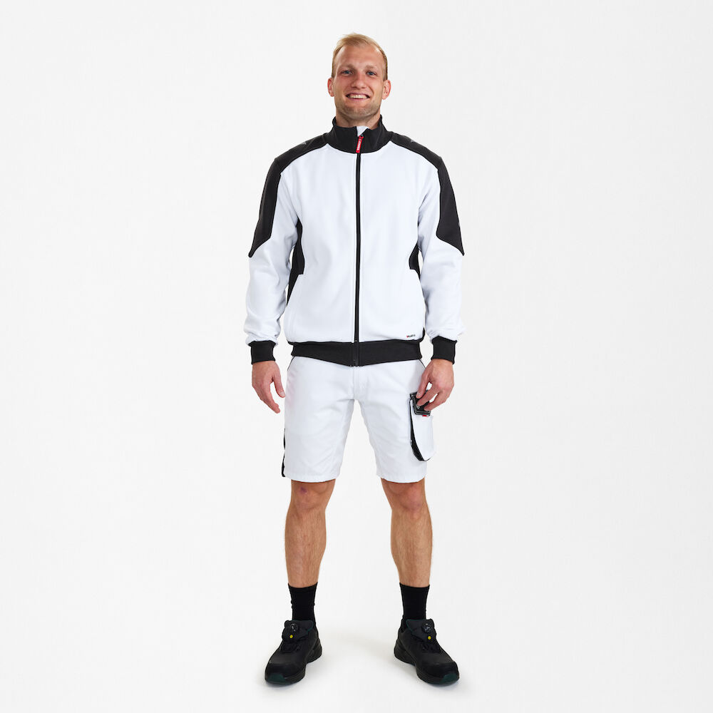 ENGEL Galaxy 8830-233 Sweatcardigan mit Kragen in Weiss/Anthrazit Grau – Modellansicht