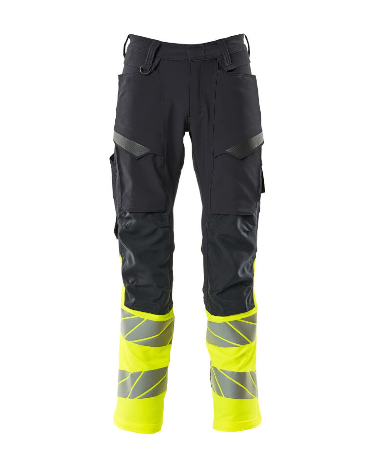 MASCOT Accelerate Safe Hose mit Knietaschen in Schwarzblau/Hi-Vis Gelb – Vorderansicht
