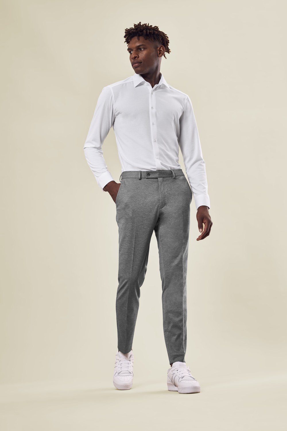 Greiff Herren-Jerseyhose RF Casual in Hellgrau Meliert – Modellansicht