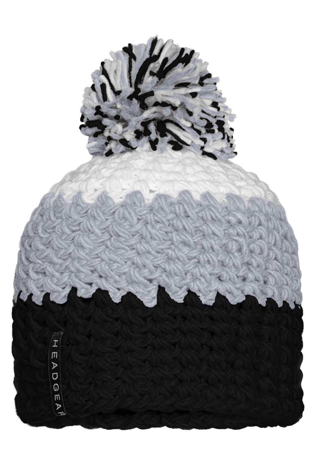 Daiber Pompon Häkelmütze bunt in Black/Silver/White – Vorderansicht
