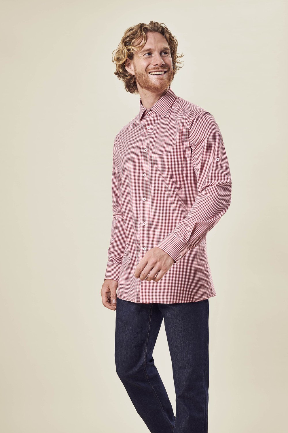 Greiff Herren-Hemd 1/1 RF Basic in Vichy Karo Rot – Modellansicht