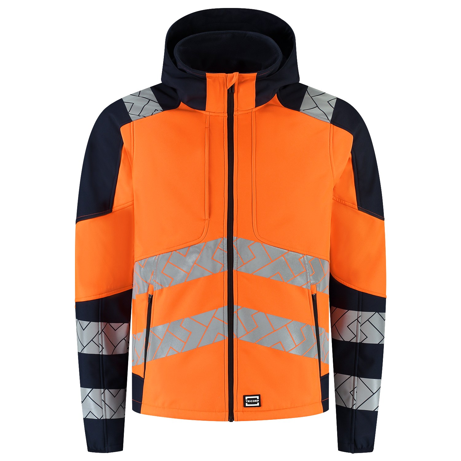 TRICORP Softshelljacke Kapuze High Vis Redefined in Fluororange-Ink – Vorderansicht