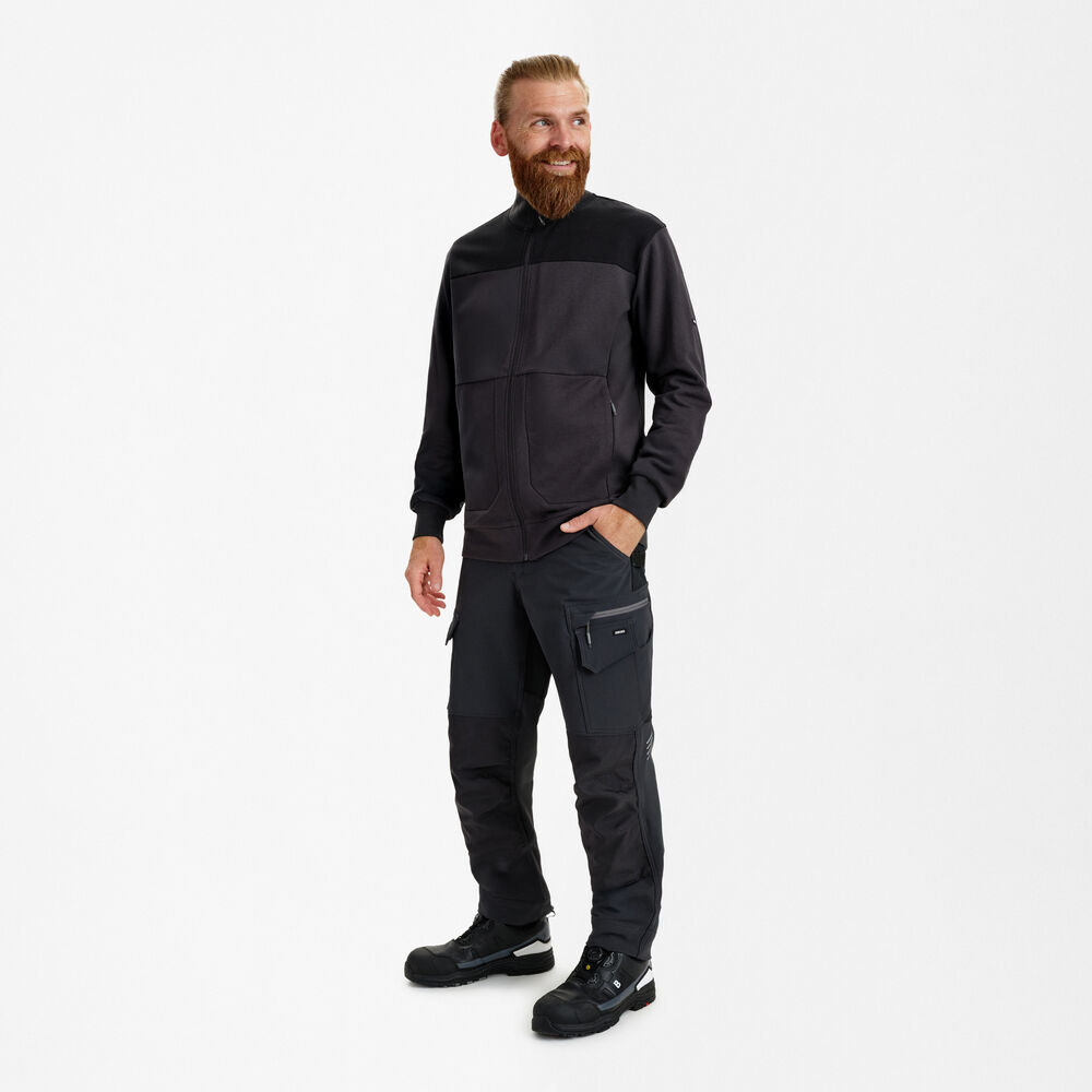 ENGEL Entire 8328-247 Sweatcardigan mit Kragen in Anthrazitgrau/Schwarz – Modellansicht