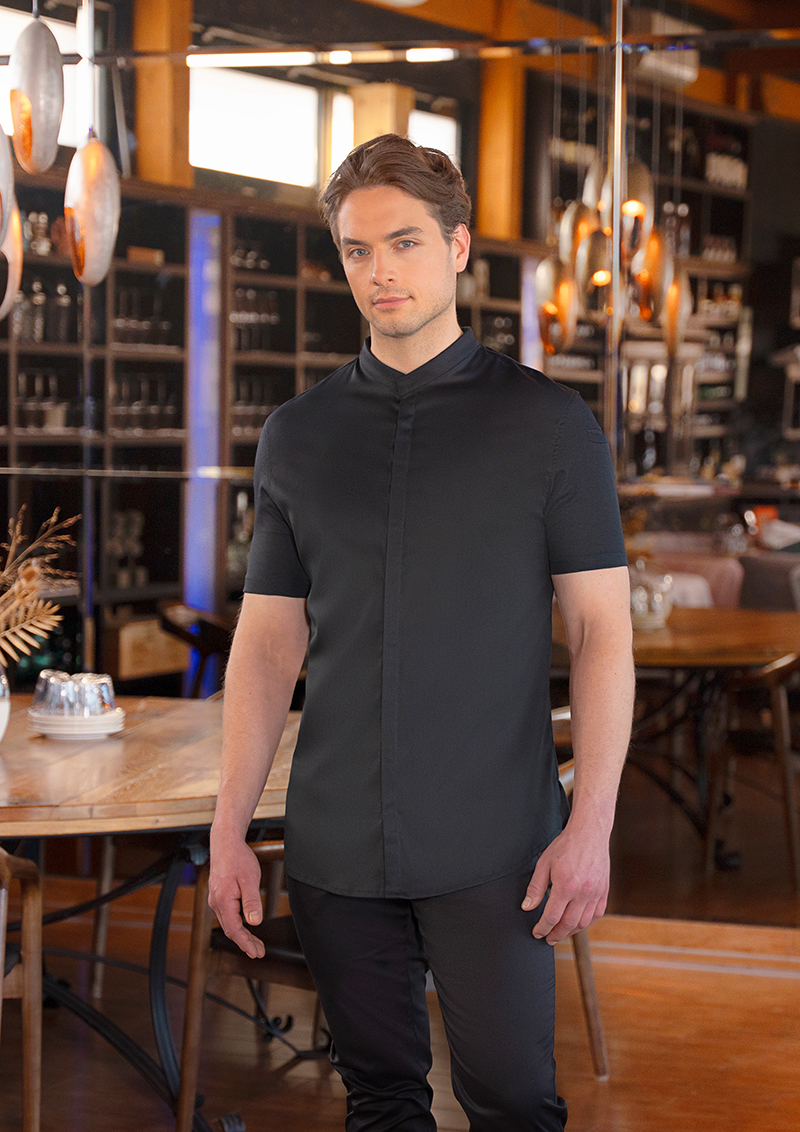 Kurzarm Herrenkochjacke DIAMOND CUT® Avantgarde in Schwarz – Modellansicht