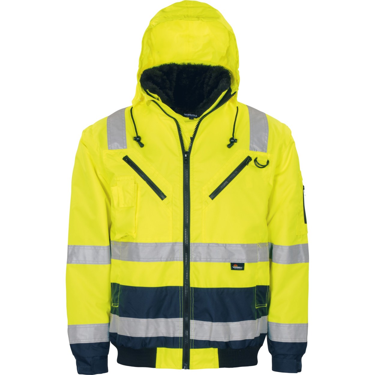 Vizwell Warnschutz-Pilotenjacke 4 in 1 VW126C in Leuchtgelb-Marine – Vorderansicht