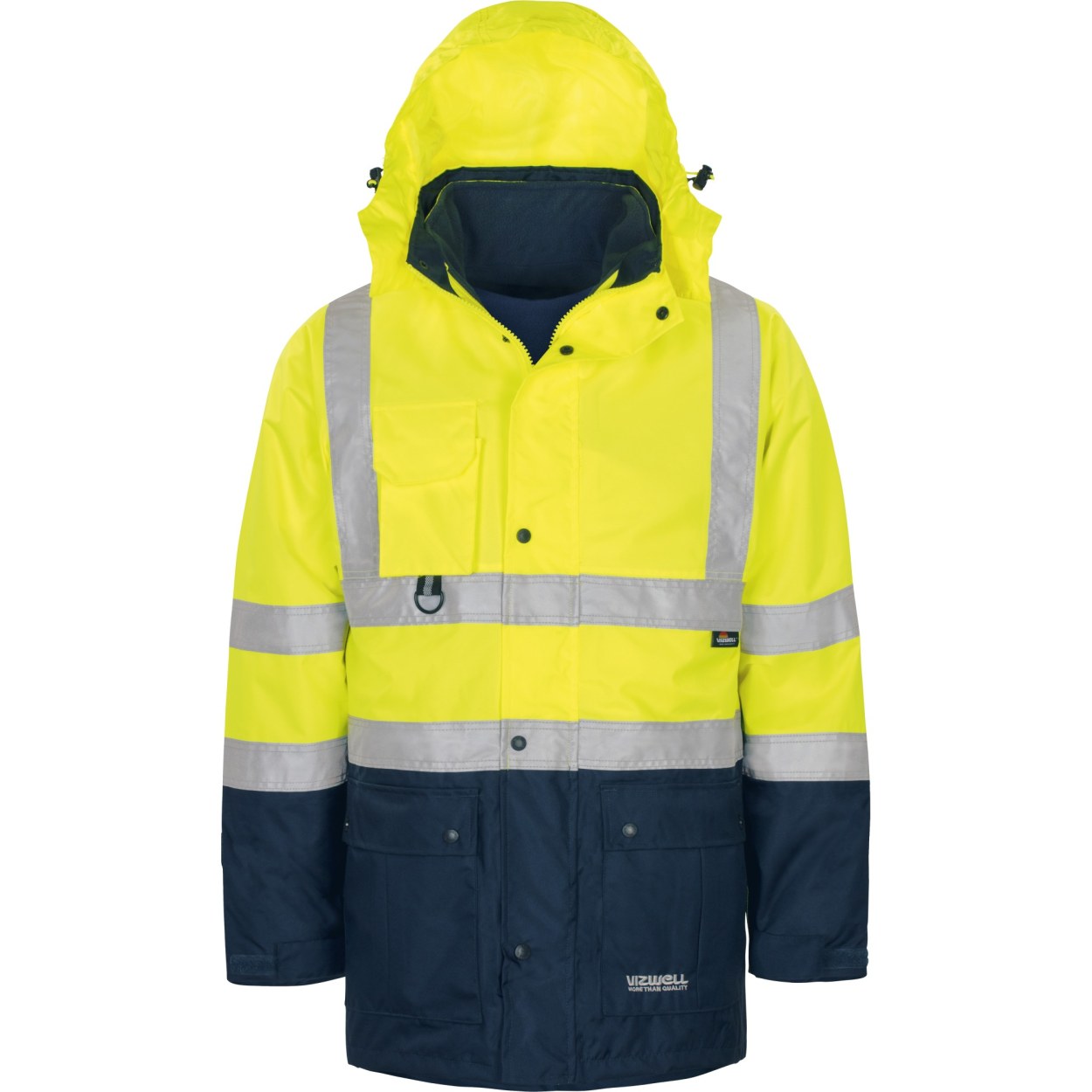 Vizwell Warnschutz-Parka 5 in 1 VWJK44 in Leuchtgelb-Marine – Vorderansicht