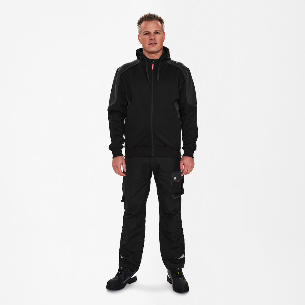 ENGEL Galaxy 8820-233 Sweatcardigan mit Kapuze in Schwarz/Anthrazit Grau – Modellansicht