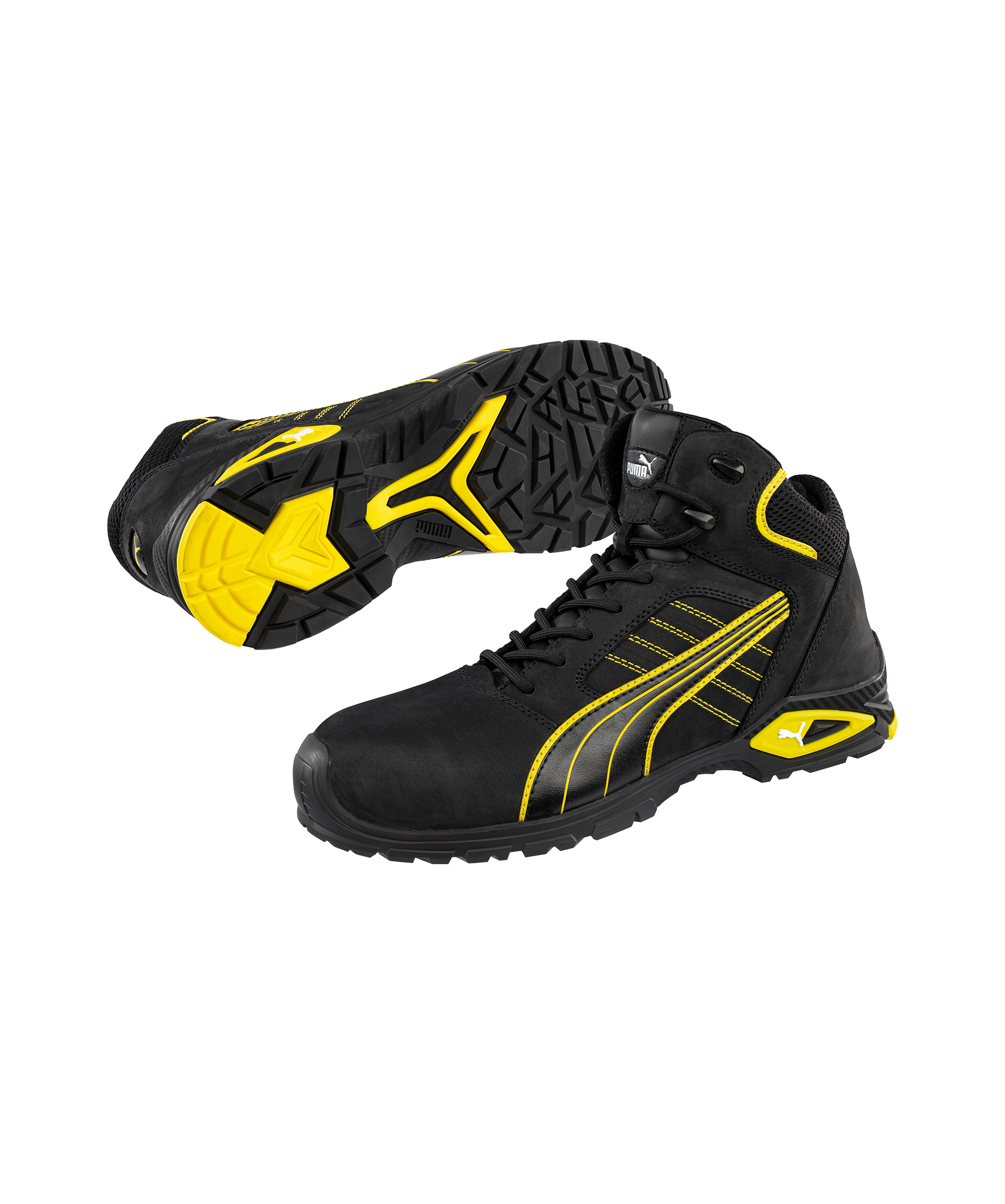 PUMA SAFETY Amsterdam Mid S3L in Schwarz/Gelb – Vorderansicht