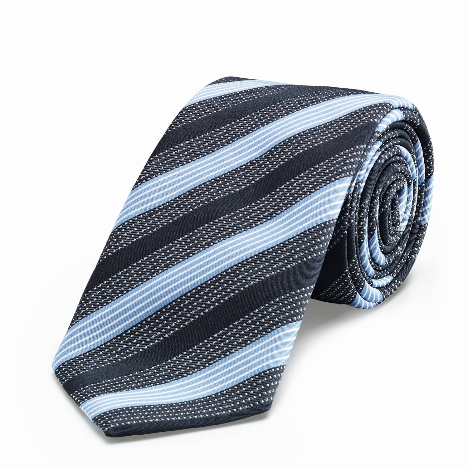 Greiff Krawatte Corporate Accessoires in Bleu/Grau Gestreift – Vorderansicht