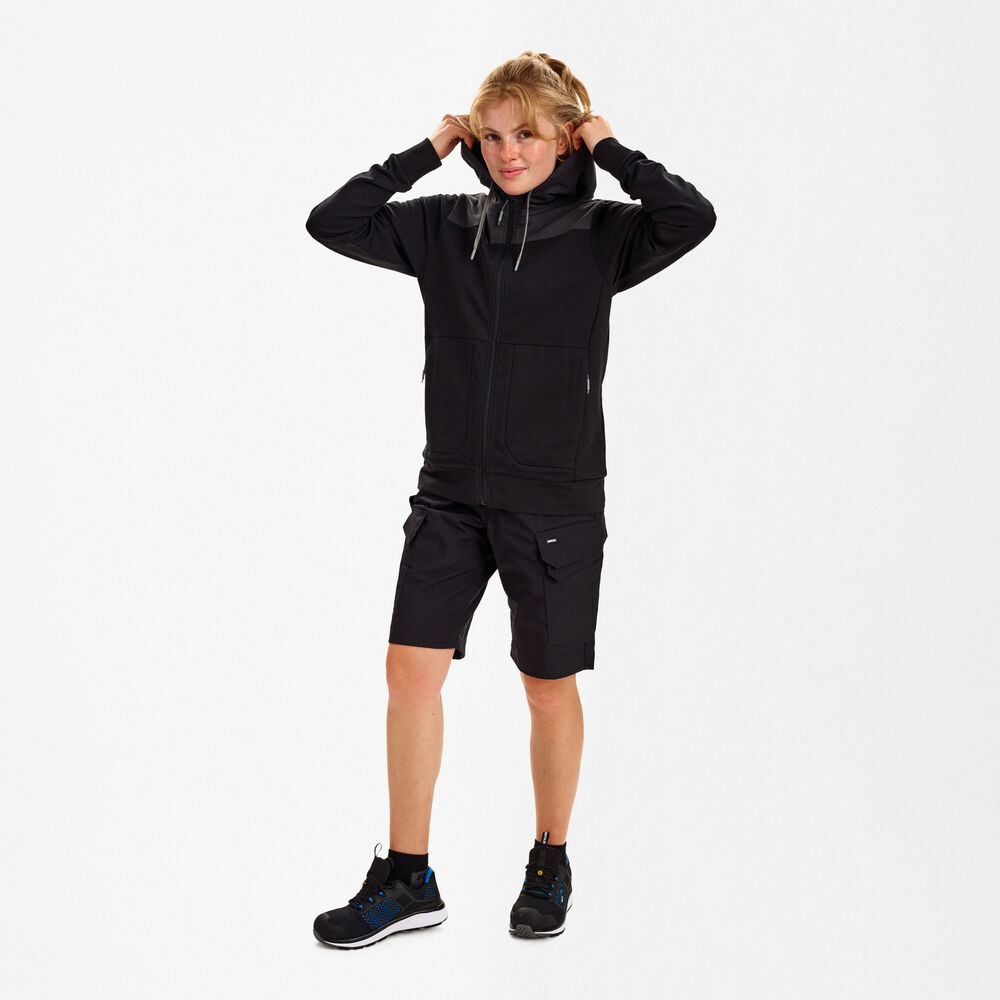 ENGEL Entire 8334-247 Damen Sweatcardigan mit Kapuze in Schwarz/Anthrazit Grau – Modellansicht