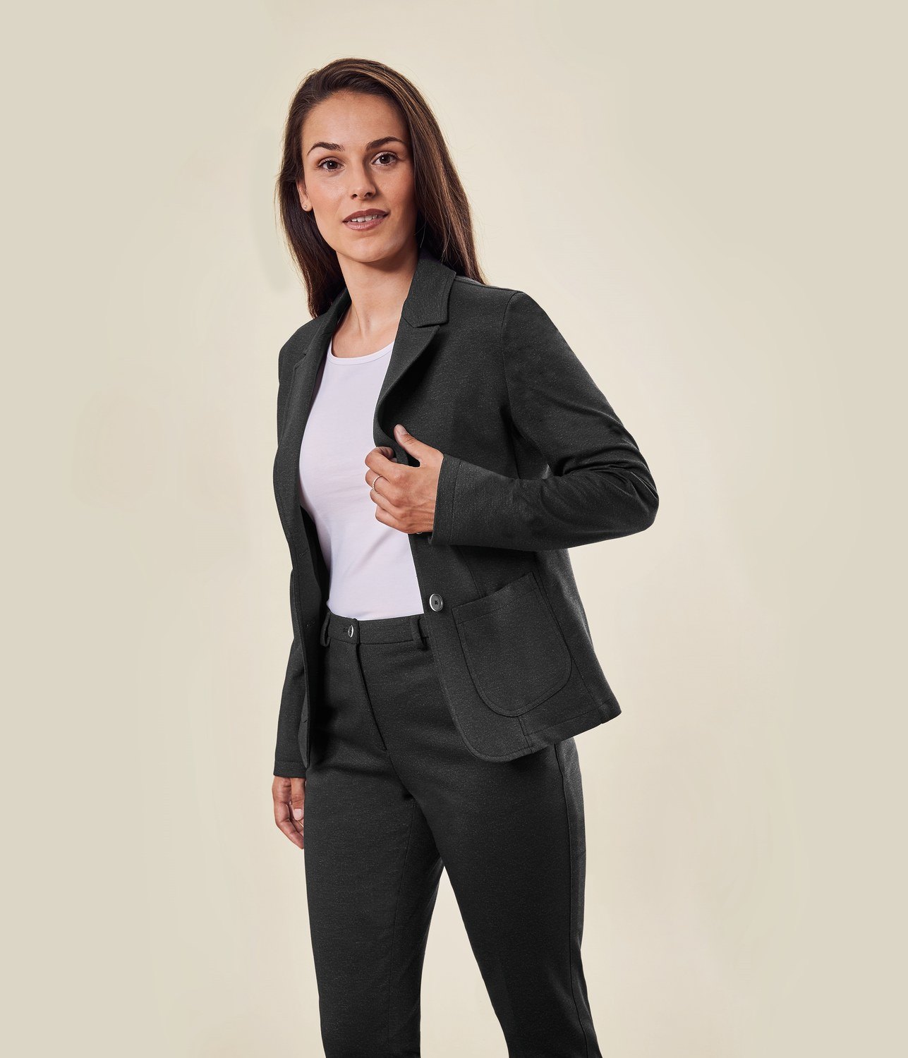 Greiff Damen-Jerseyblazer RF Casual in Anthrazit Meliert – Modellansicht