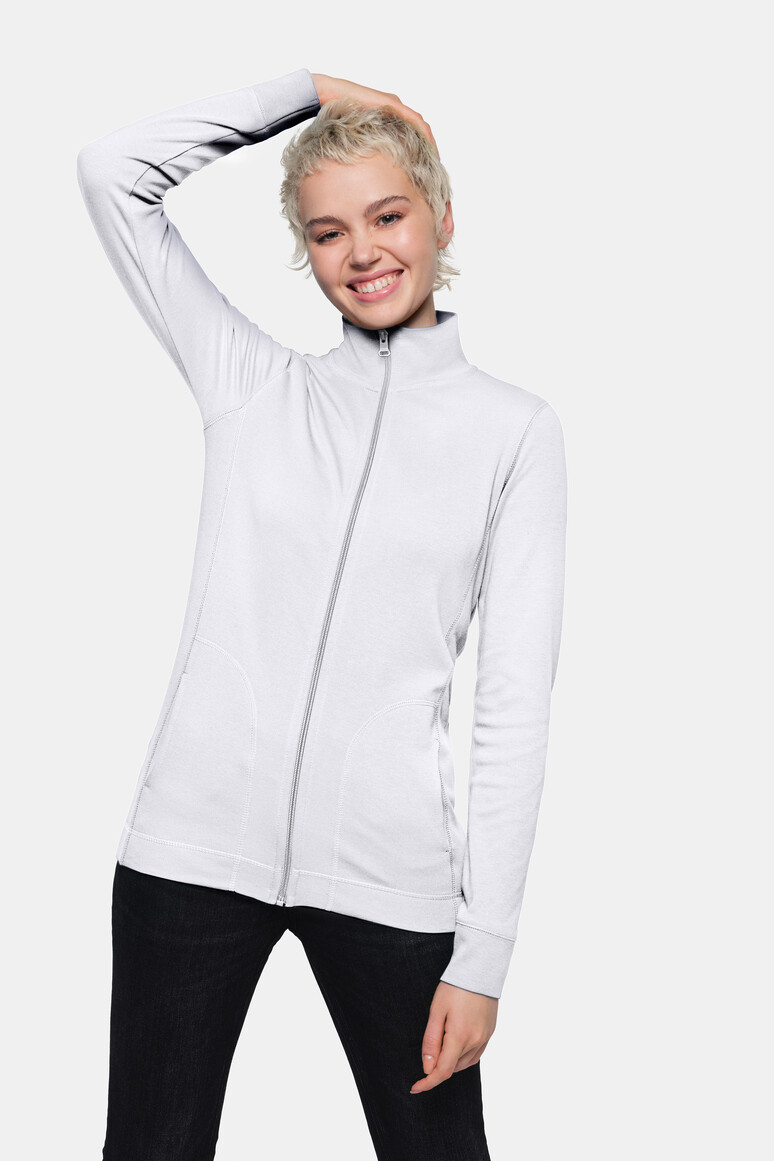 HAKRO 227 Damen Interlockjacke in Weiß – Modellansicht