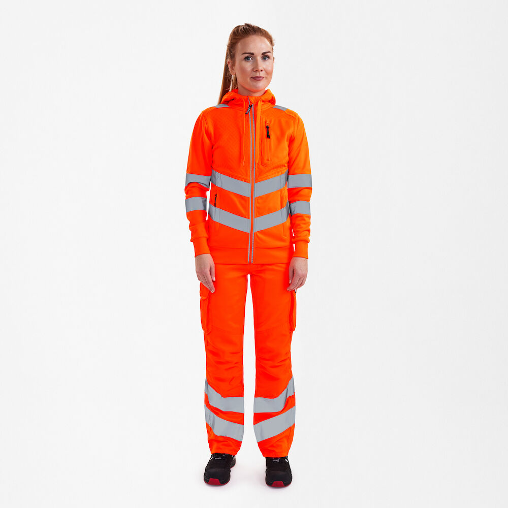ENGEL Safety 8027-241 Damen Sweatcardigan in Hi-Vis Orange – Modellansicht