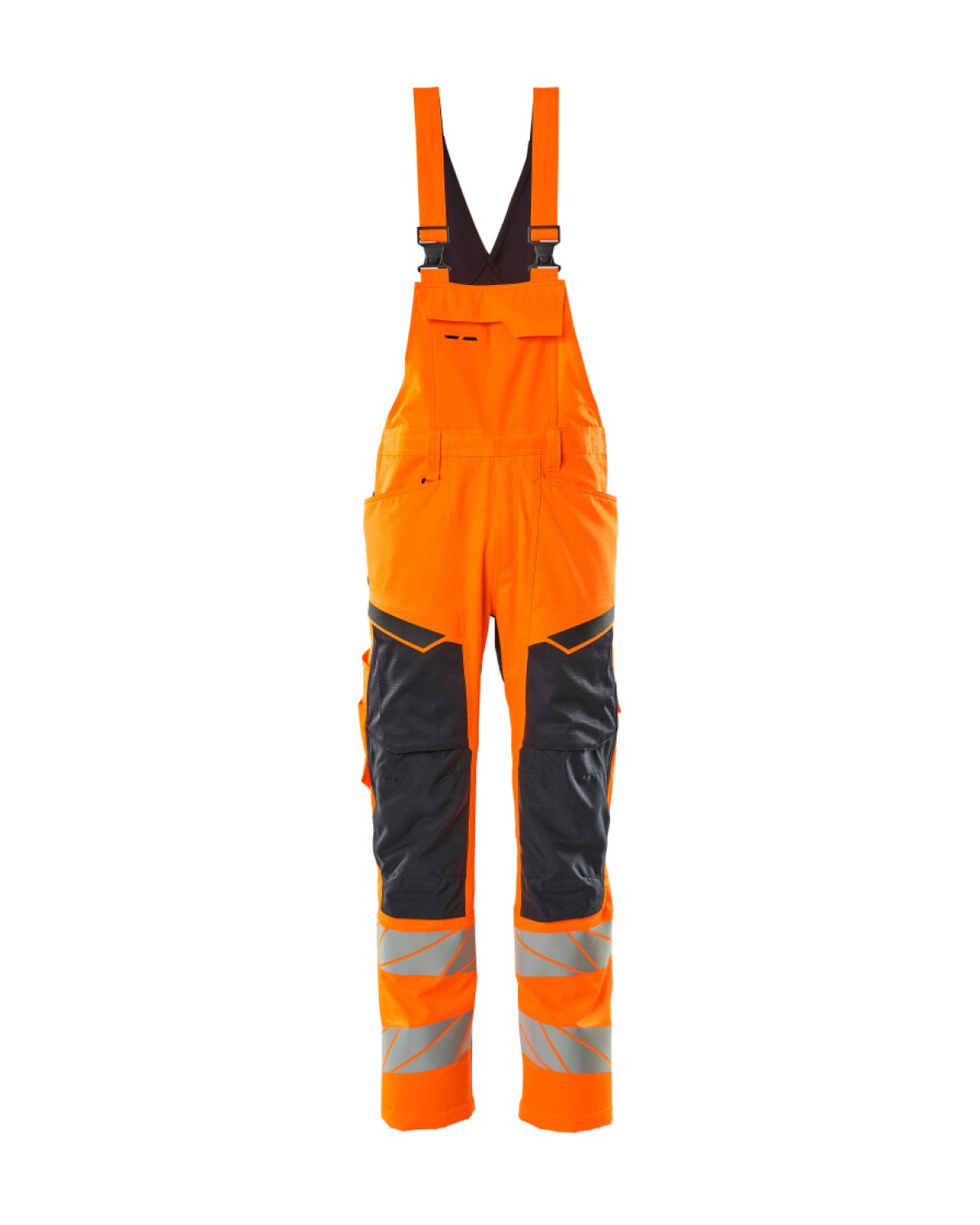 MASCOT Accelerate Safe Latzhose mit Knietaschen in Hi-Vis Orange/Schwarzblau – Vorderansicht