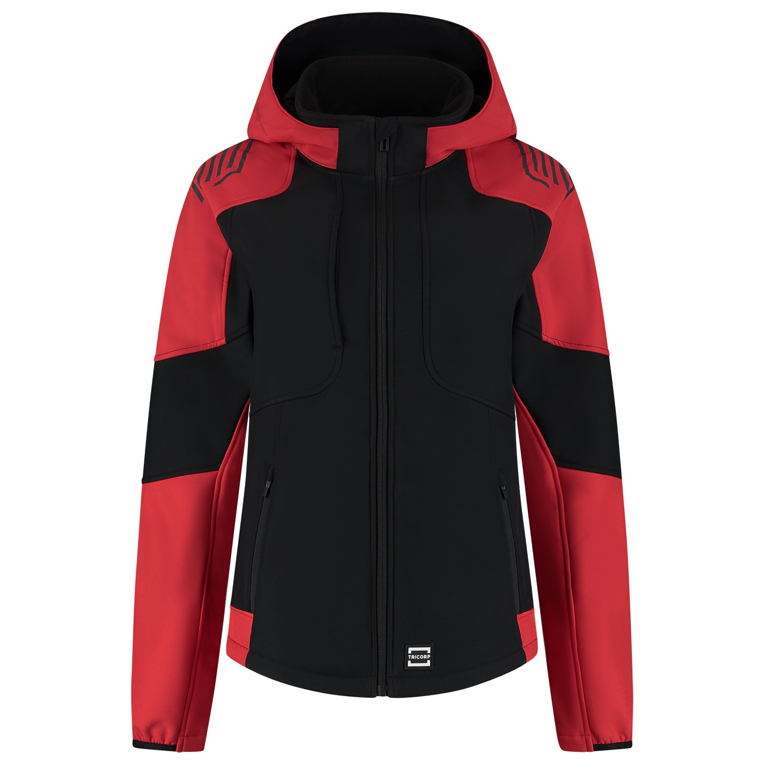 TRICORP Softshelljacke Kapuze Bicolor Redefined Damen in Black-Brightred – Vorderansicht