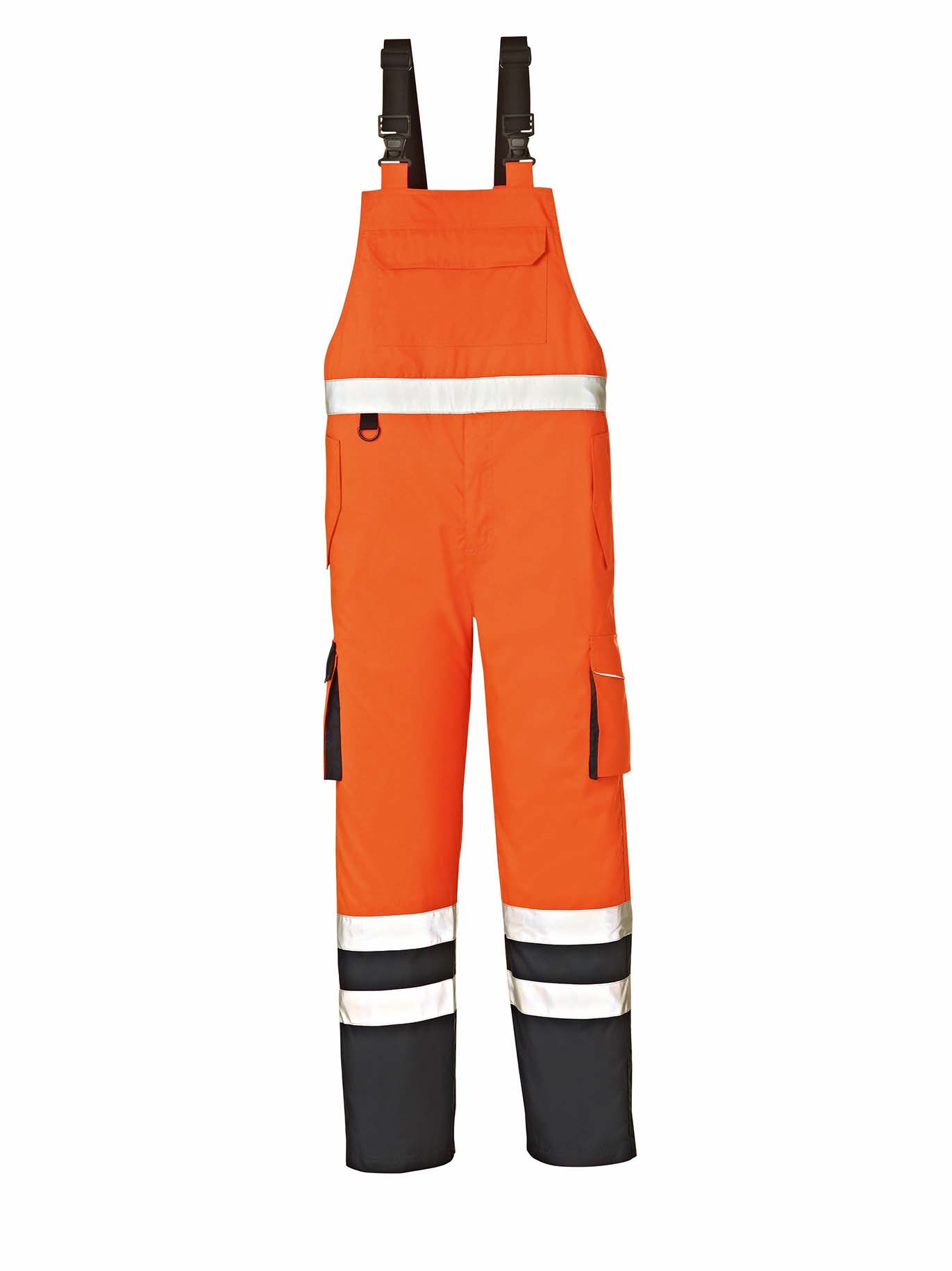 4PROTECT® Warn-Wetterschutz-Latzhose CHICAGO in Leuchtorange/Navy – Vorderansicht
