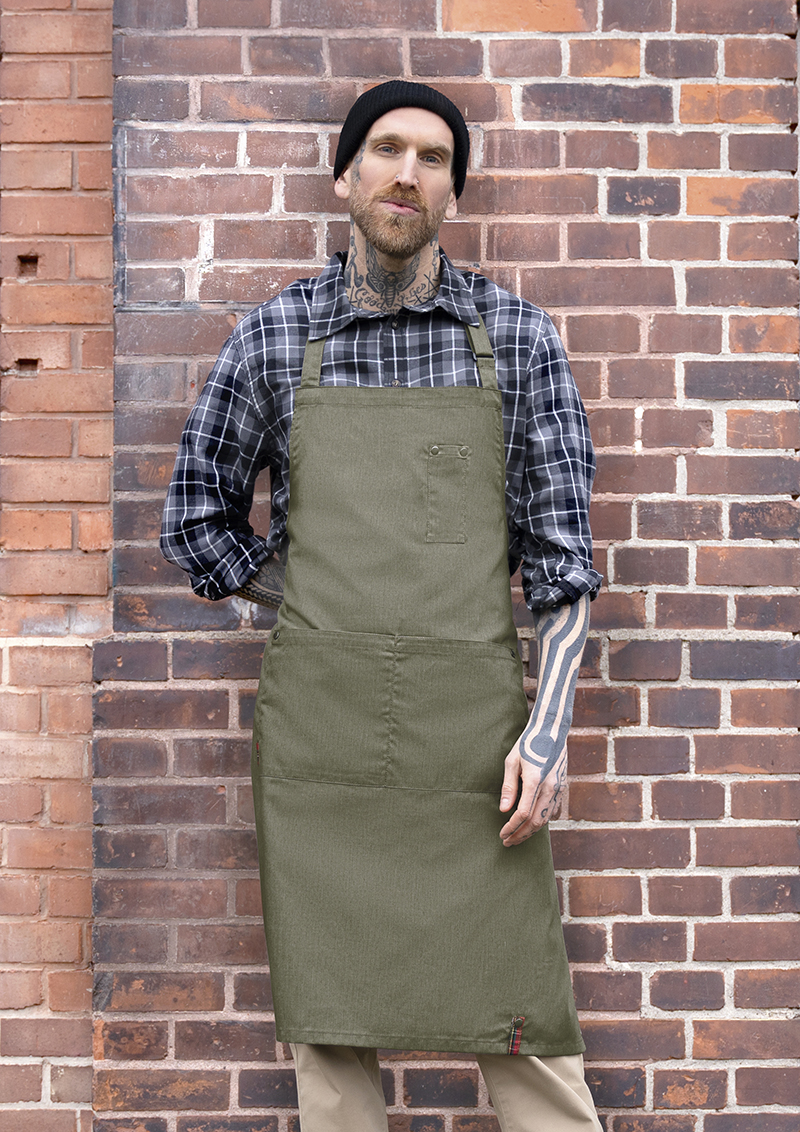 Latzschürze Denim-Style ROCK CHEF®-Stage2 in Vintage Moss Green – Modellansicht