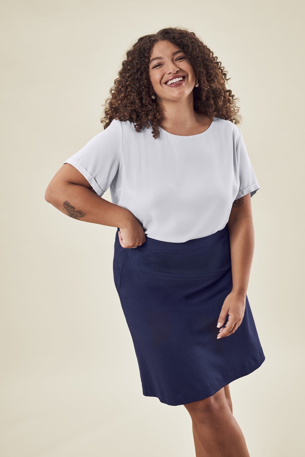 Greiff Chiffon-Bluse 1/4 RF in Offwhite – Modellansicht
