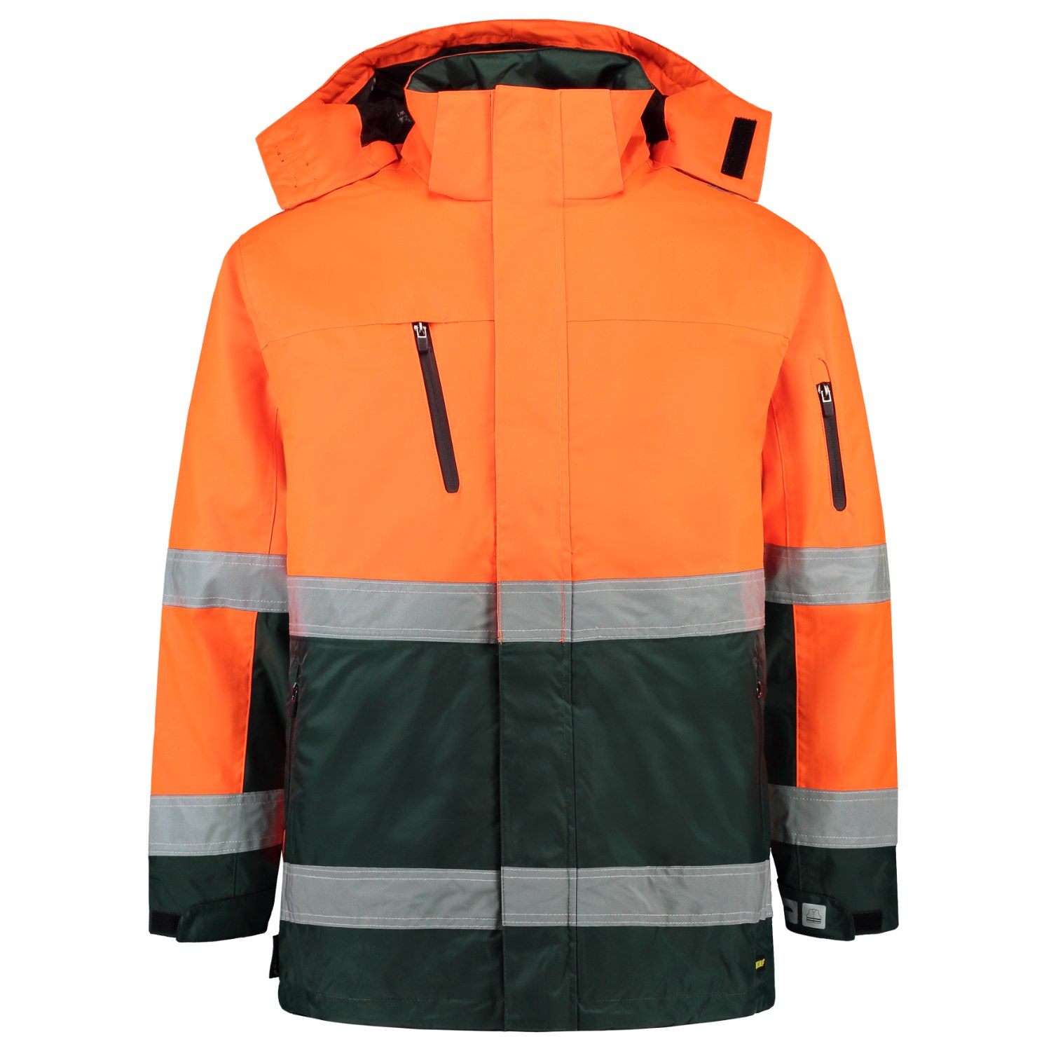 TRICORP Parka EN ISO 20471 Bicolor in Fluororange-Green – Vorderansicht