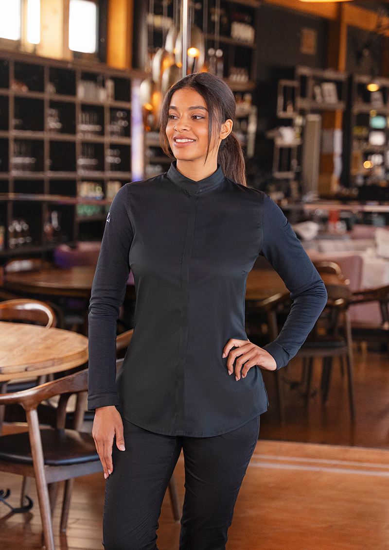 Langarm Damenkochjacke DIAMOND CUT® Avantgarde in Schwarz – Modellansicht
