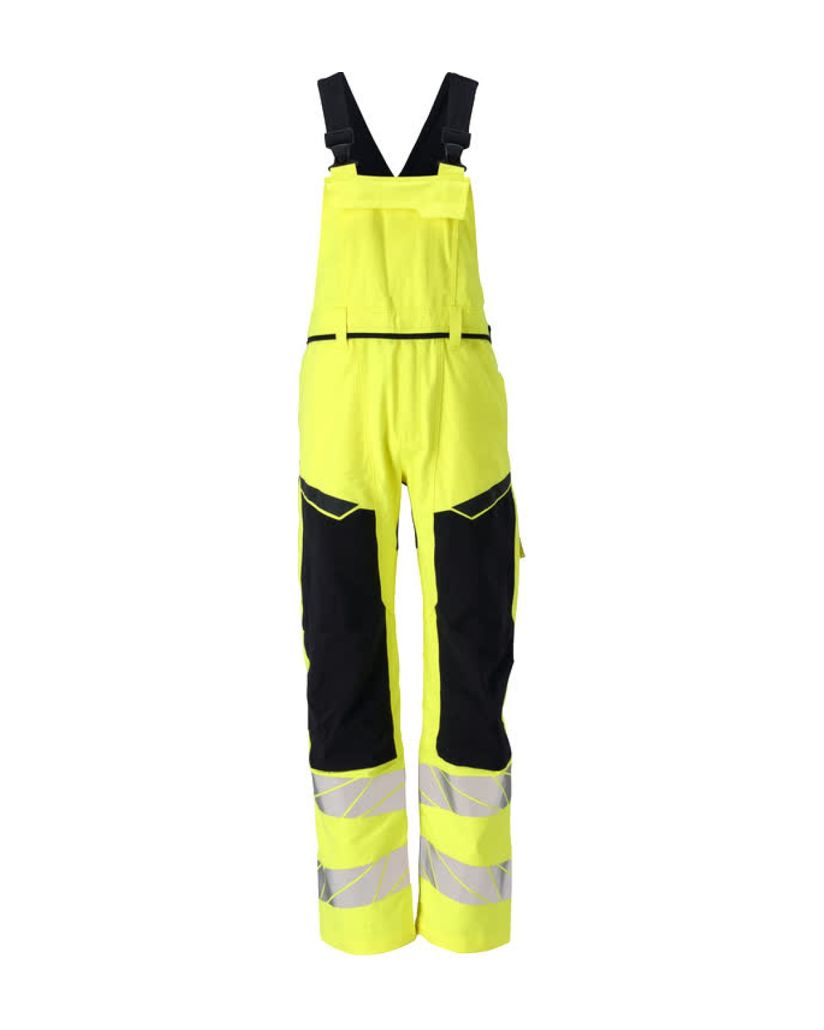 MASCOT Accelerate Multisafe Latzhose mit Knietaschen in Hi-Vis Gelb/Schwarzblau – Vorderansicht