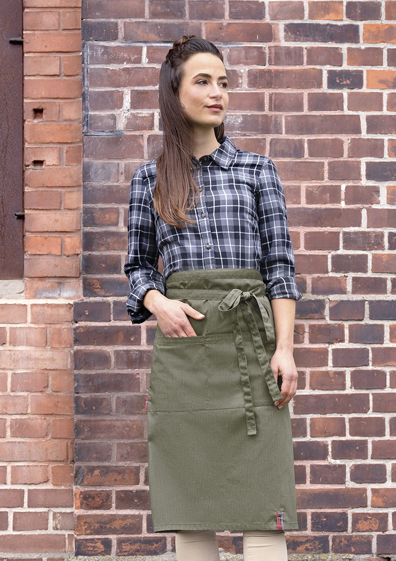 Bistroschürze Denim-Style ROCK CHEF®-Stage2 in Vintage Moss Green – Modellansicht