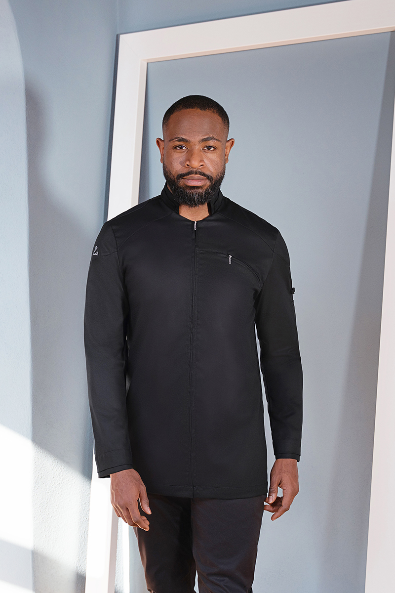 Langarm Herrenkochjacke DIAMOND CUT® Excellence in Schwarz – Modellansicht