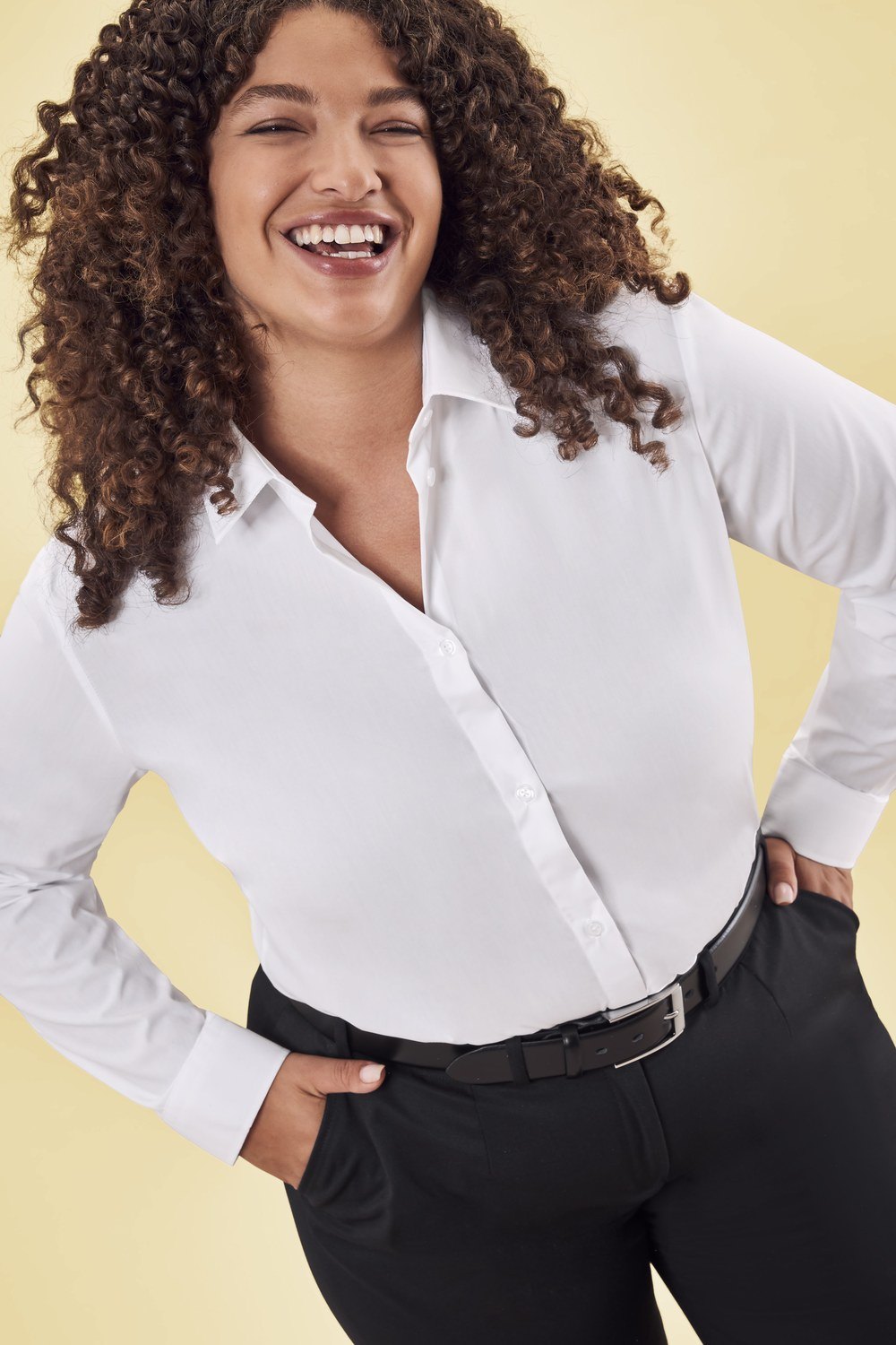 Greiff Damen-Bluse 1/1 RF Simple in Weiß – Modellansicht