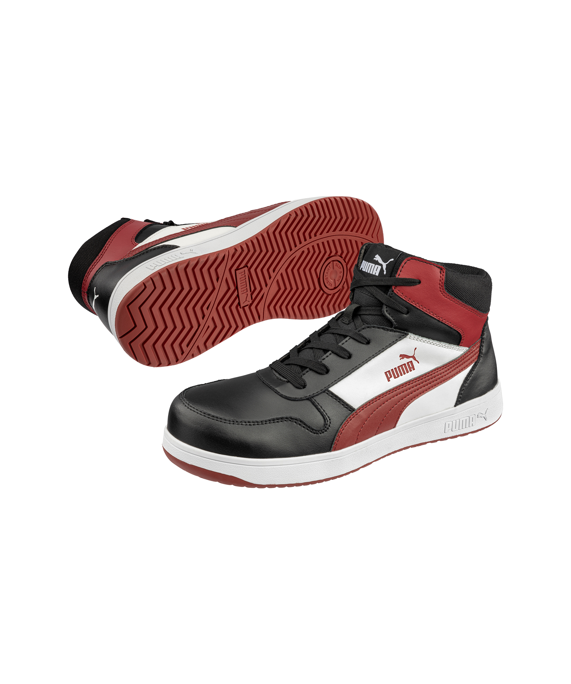PUMA SAFETY Frontcourt Mid S3L in Schwarz/Rot – Vorderansicht