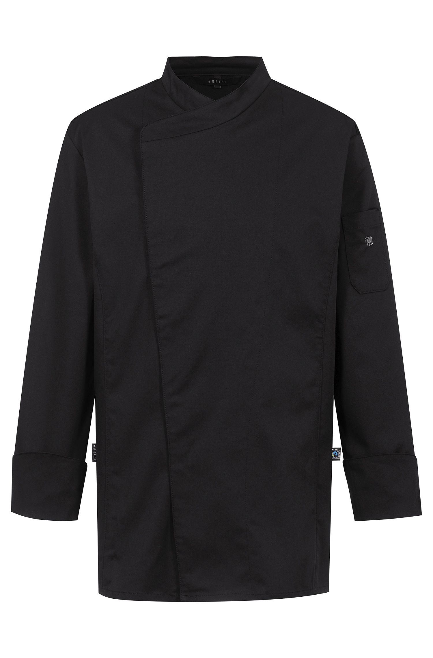 Greiff Herren-Kochjacke mit Jerseyrücken RF in Schwarz – Vorderansicht