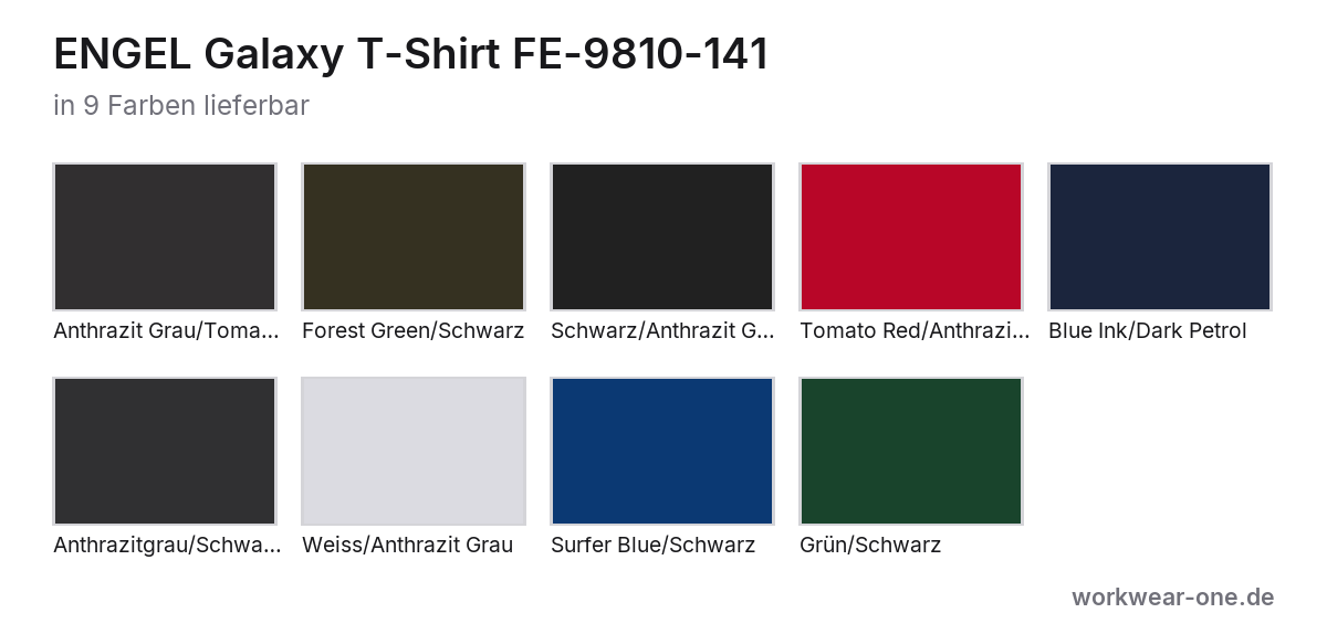 ENGEL Galaxy T-Shirt – Farbübersicht mit 9 Farben