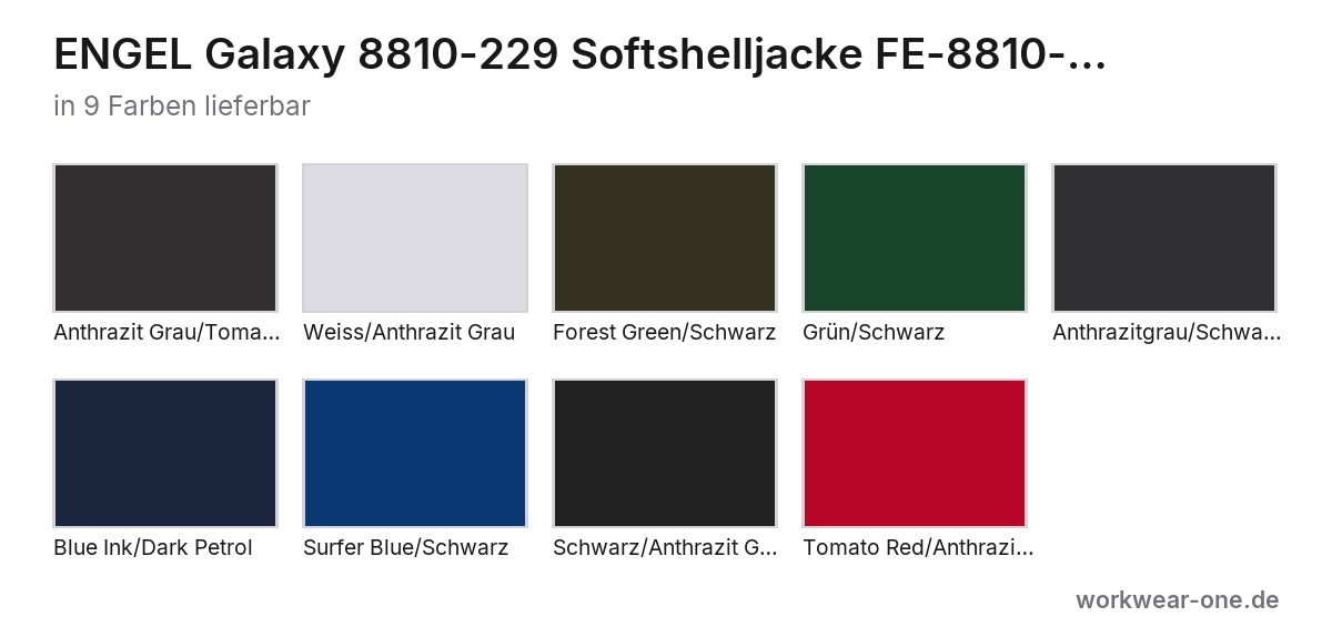 ENGEL Galaxy 8810-229 Softshelljacke – Farbübersicht mit 9 Farben
