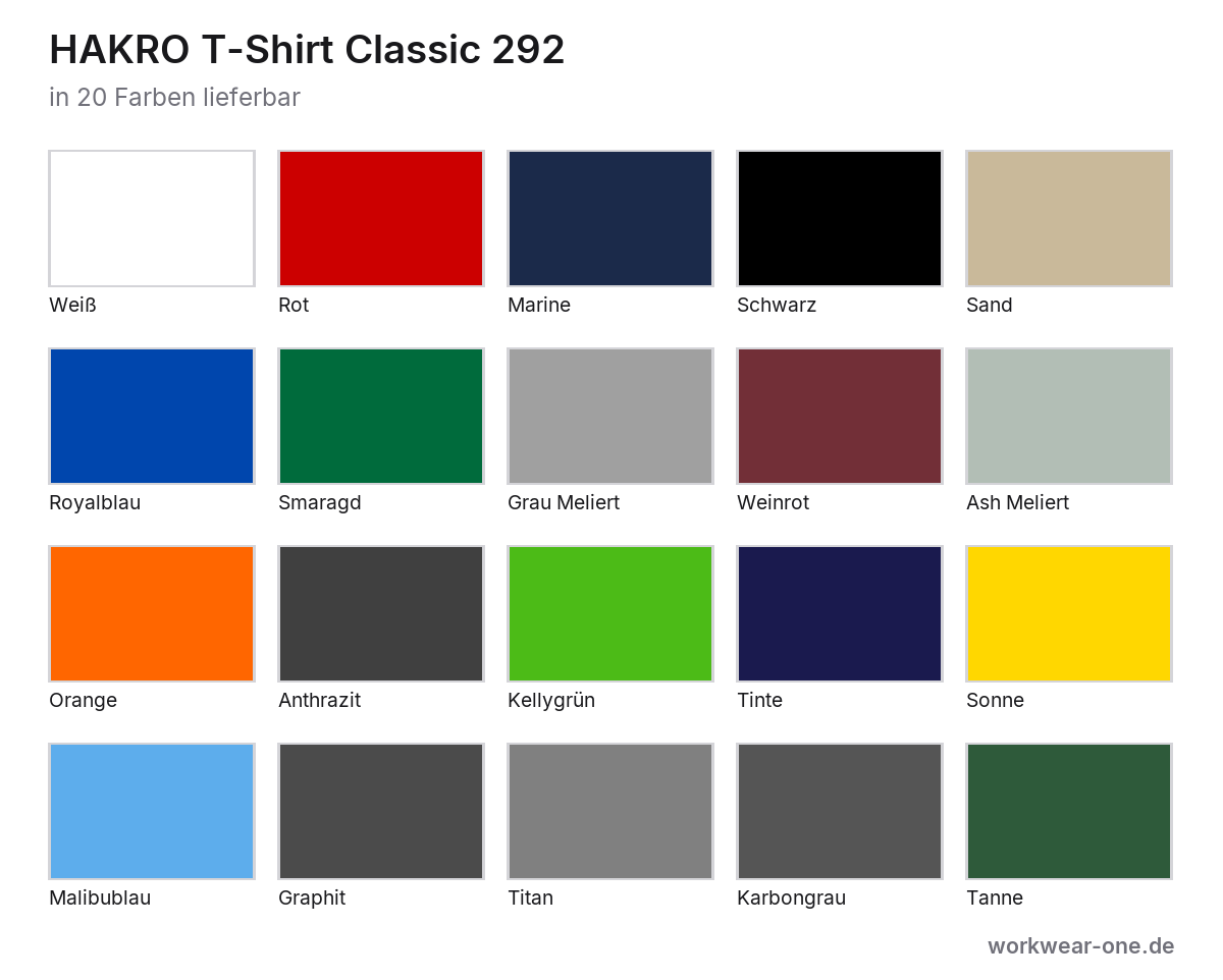 HAKRO T-Shirt Classic – Farbübersicht mit 20 Farben