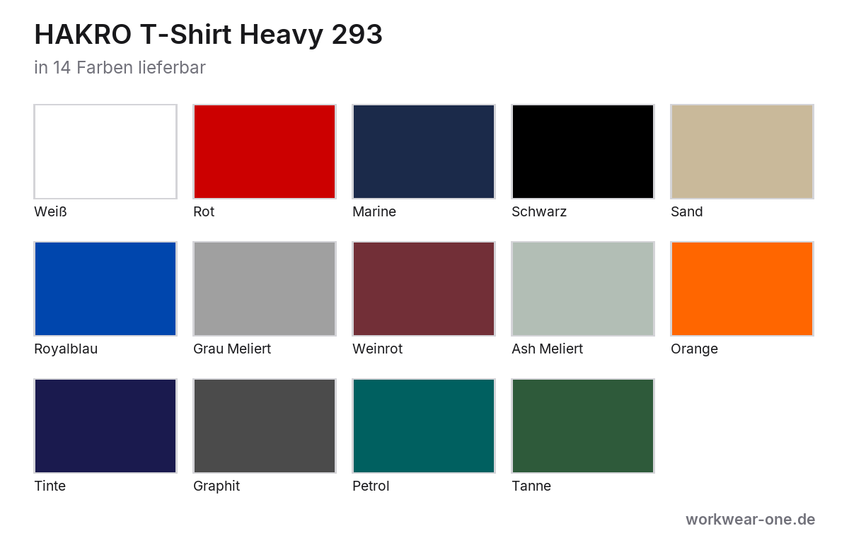 HAKRO T-Shirt Heavy – Farbübersicht mit 14 Farben