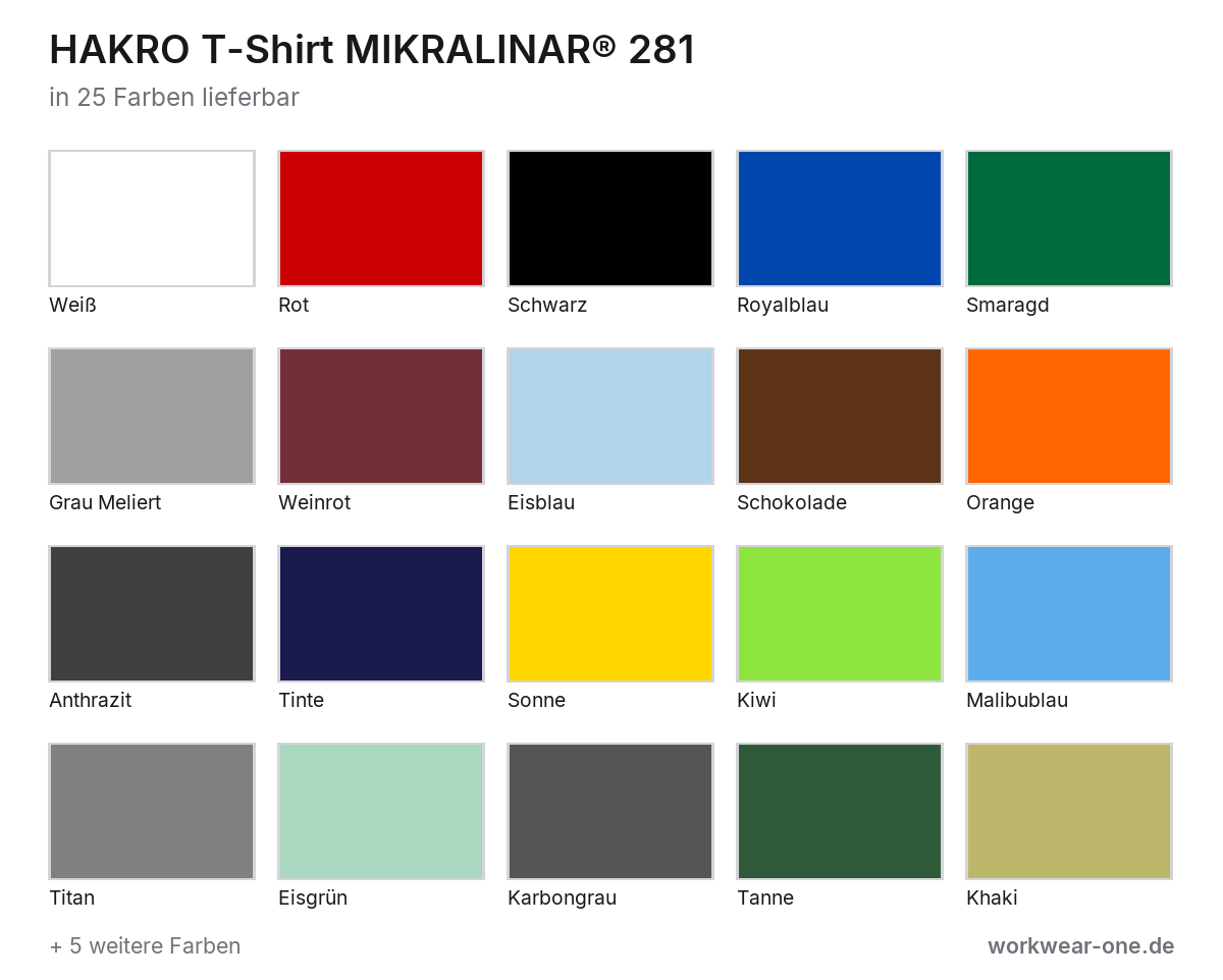 HAKRO T-Shirt MIKRALINAR® – Farbübersicht mit 25 Farben