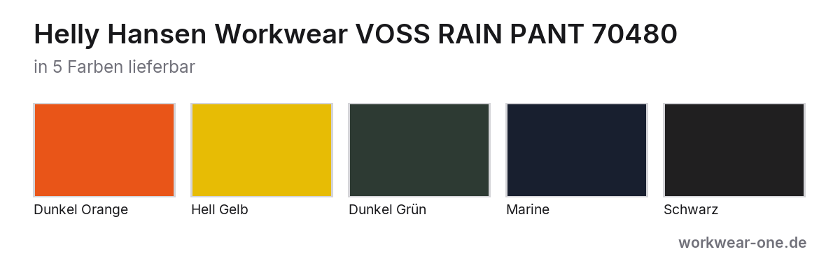 Helly Hansen Workwear VOSS RAIN PANT – Farbübersicht mit 5 Farben